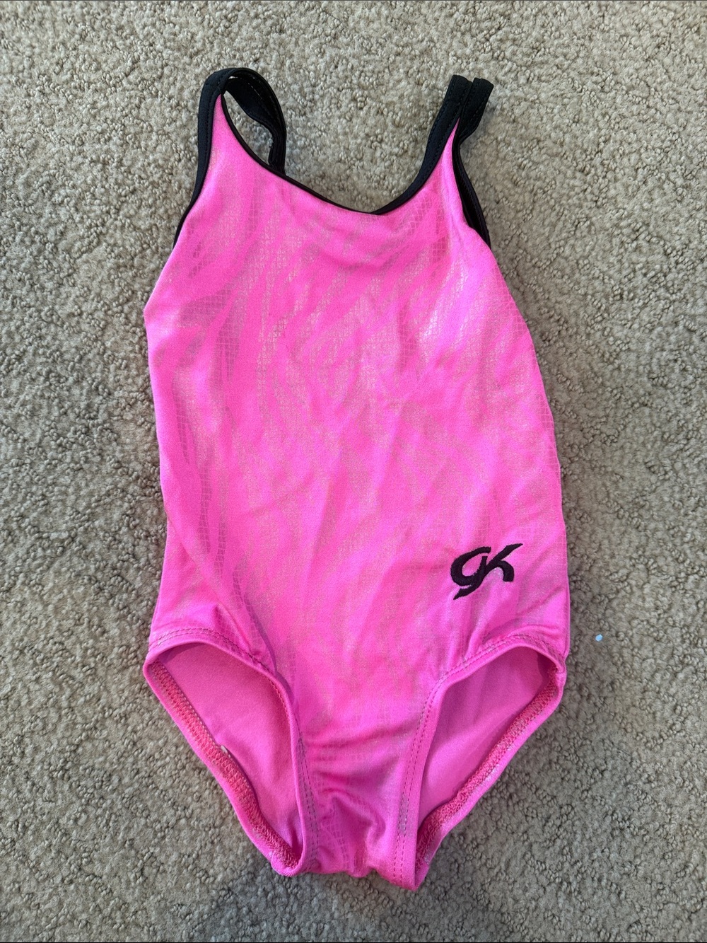 GK Hot Pink Girls' Performance One-Piece Leotard with Black Trim